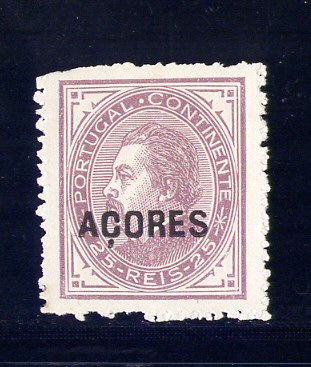 1880 - Afinsa nº 34. D. Luis I de perfil, 25r. Reimpressão de 1885. Denteado irregular, de resto em boas condições.