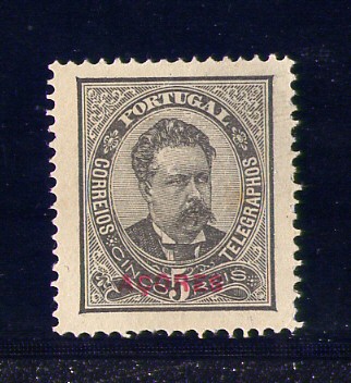 1884 - Afinsa nº 52.  Reimpressão de 1905. Sem goma. D. Luis I de frente, 5r. Com pequena transparência. Em boas condições.