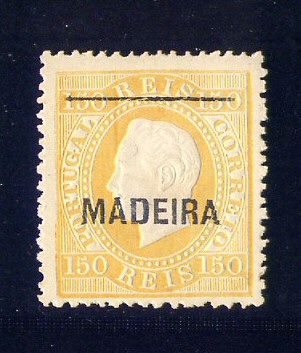 1879 - Afinsa nº 29. Reimpressão de 1885. Com traço 18mm. D. Luis I, fita direita, 150 reis. Em boas condições.