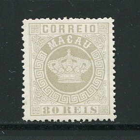 1885 - Afinsa nº 21. Tipo Coroa. Reimpressão de 1885. 80 reis sem goma como emitidos. Em boas condições.