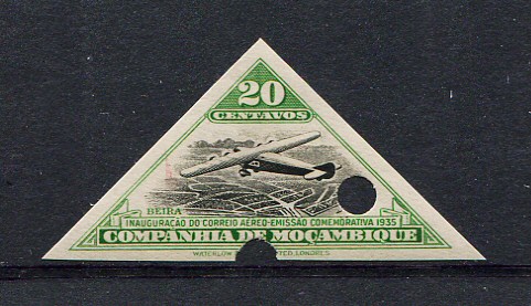 1935 - Correio Aéreo. Afinsa nº  4. PROVA NÃO DENTEADA de 20c. COM CENTRO. Com goma original. Em boas condições.