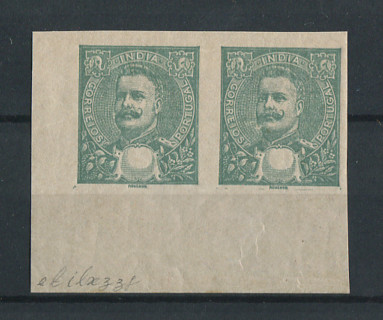1903 - Afinsa nº 189. D. Carlos I, novas cores e valores. PROVAS NÃO DENTEADAS SEM TAXA, EM PAR. Com charneira (*) e goma original. Em boas condições.