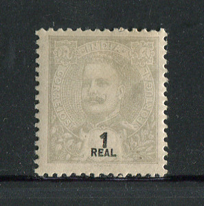 1903 - Afinsa nº 185. D. Carlos I. Selo de 1r novo com charneira (*) e goma original. CINZENTO CLARO. Em boas condições.
