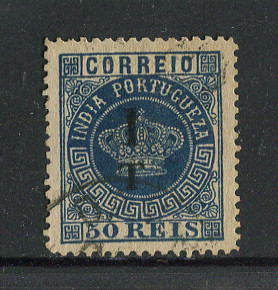 1881 - Afinsa nº 91. Coroa com sobretaxa. FALSO FOURNIER. 1T/50r usado (carimbo também é falso). Em boas condições.