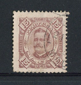1893 - Afinsa nº 49. D. Carlos I. Selo de 15r usado. Tem uma transparência. (BAIXO CUSTO/PEQUENO DEFEITO)