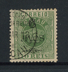 1902 - Afinsa nº 101. Coroa com sobretaxa. Selo de 6a/10r usado. Em boas condições.