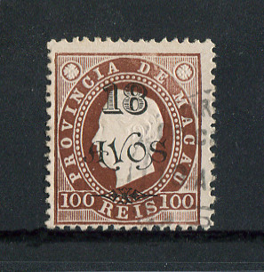1902 - Afinsa nº 108. D. Luis I com sobretaxa. Selo de 18a/100r usado. Denteado 12 1/2. Em boas condições.