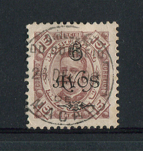 1902 - Afinsa nº 113. D. Carlos I com sobretaxa. Selos de 6a/15r usado. Em boas condições.