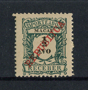 1911 - Porteado. Afinsa nº 12. Emissão regular com sobrecarga REPUBLICA. Selo de 1/2a novo SEM CHARNEIRA (*) e com goma original. Em boas condições.