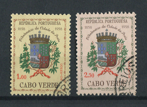 1958 - Afinsa nº 284/285. Centenário da Cidade da Praia. Série completa USADA. Em boas condições.