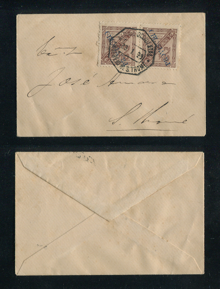 1899 - Carta de São Tomé (circulação interna). Com PAR de 2 1/2r. Em boas condições.