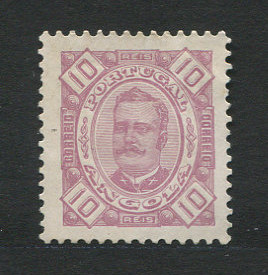 1893 - Afinsa nº 26a. D. Carlos I. Selo de 10 reis novo sem goma. Denteado 11 1/2, papel pontinhado. Em boas condições.