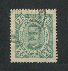 1893 - Afinsa nº 29c. D. Carlos I. Selo de 25 reis usado. Denteado 13 1/2, papel pontinhado. Em boas condições.
