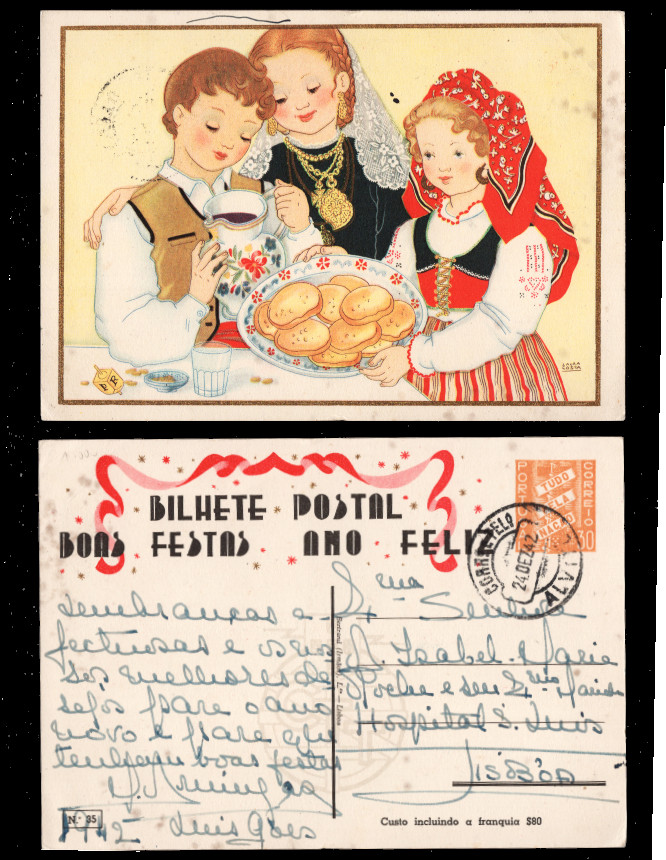 035 - 1942 Inteiro Postal de Boas Festas. Circulado. Com manchas, de resto em boas condições.
