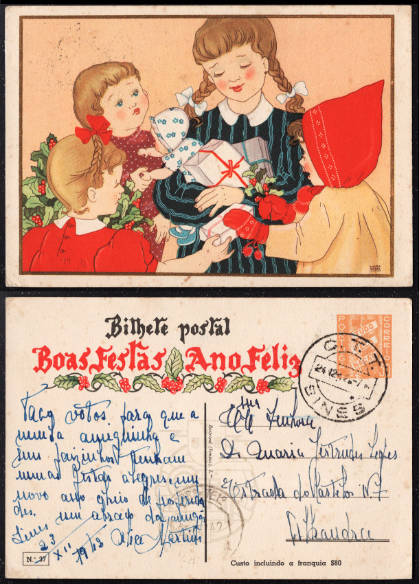 037 - 1942 Inteiro Postal de Boas Festas. Circulado. Em boas condições.