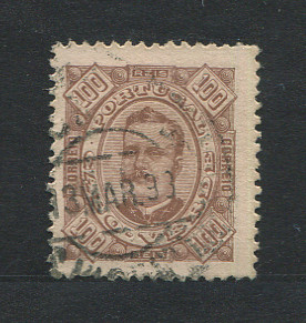 1893 - Afinsa nº 33a. D. Carlos I. Selo de 100 reis usado. Denteado 12 1/2. Em boas condições.