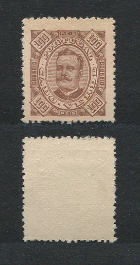 1893 - Afinsa nº 33a. D. Carlos I. Selo de 100 reis novo sem goma. Denteado 12 1/2. Em boas condições.