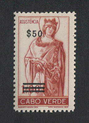 1958 - Imposto Postal nº 6. Rainha Santa Isabel com sobretaxa. 50c/1E novo, COM CHARNEIRA (*) e goma original. Em boas condições.