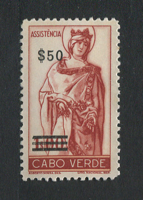 1958 - Imposto Postal nº 6. Rainha Santa Isabel com sobretaxa. 50c/1E novo, SEM GOMA. Em boas condições.