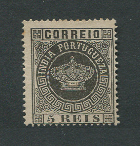 1877 - Afinsa nº 48c. Tipo Coroa. Selo de 5 reis novo sem goma. Denteado 13 1/2, papel médio. Em boas condições.