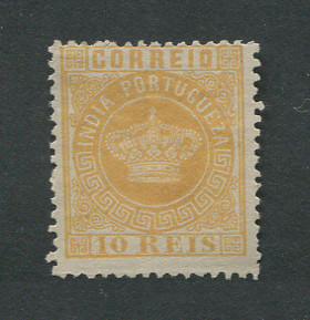 1877 - Afinsa nº 49. Tipo Coroa. Selo de 10 reis novo sem goma. LARANJA. Denteado 12 1/2. Em boas condições.