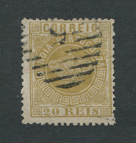 1877 - Afinsa nº 50. Tipo Coroa. Selo de 20 reis usado. Denteado 12 1/2. Em boas condições.
