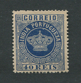1877 - Afinsa nº 52d. Tipo Coroa. Selo de 40 reis novo sem goma. AZUL ESCURO. Denteado 13 1/2. Papel médio. Em boas condições.