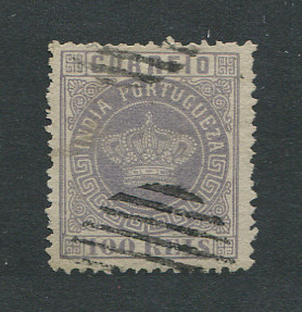 1877 - Afinsa nº 54. Tipo Coroa. Selo de 100 reis usado. LILÁS. Denteado 12 1/2. Em boas condições.