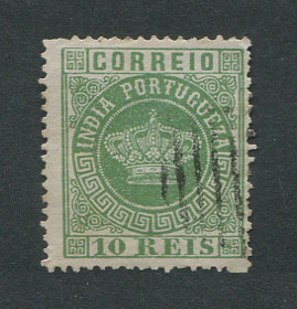 1880 - Afinsa nº 57c. Tipo Coroa. Selo de 10 reis usado. VERDE AMARELO. Denteado 13 1/2. Papel fino. Em boas condições.