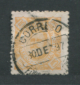 1893 - Afinsa nº 25. D. Carlos I. Selo de 5r usado. Em boas condições.