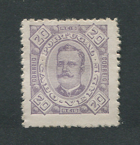 1893 - Afinsa nº 28. D. Carlos I. Selo de 20 reis novo COM CHARNEIRA (*) e goma original. Em boas condições.