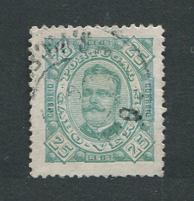1893 - Afinsa nº 29a. D. Carlos I. Selo de 25 reis usado. Denteado 12 1/2. Em boas condições.