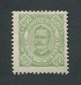 1893 - Afinsa nº 32. D. Carlos I. Selo de 80 reis novo COM CHARNEIRA (*) e goma original. Denteado 11 1/2, papel pontinhado. Em boas condições.