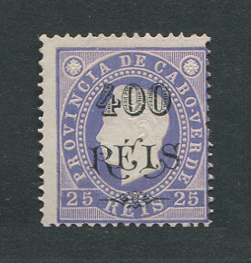 1902 - Afinsa nº 59. D. Luis I com sobretaxa. Selo de 400r/25r novo sem goma. VIOLETA. Em boas condições.