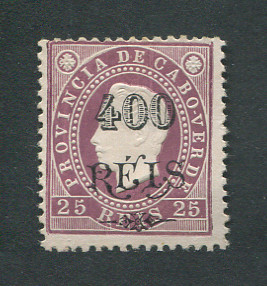 1902 - Afinsa nº 59a. D. Luis I com sobretaxa. Selo de 400r/25r novo sem goma como emitido. VIOLETA CASTANHO. Em boas condições.