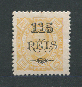 1902 - Afinsa nº 64. D. Carlos I com sobretaxa. Selo de 115r/5r novo sem goma. Em boas condições.