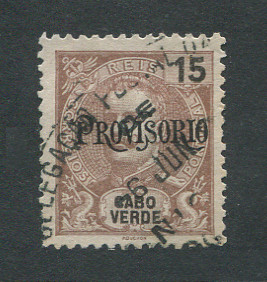 1902 - Afinsa nº 73. D. Carlos I com sobrecarga PROVISORIO. Selo de 15r usado. Em boas condições.