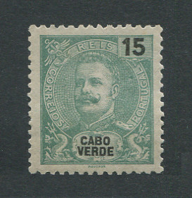 1903 - Afinsa nº 77. D. Carlos I novas cores e valores. Selo de 15r novo, sem goma. Em boas condições.
