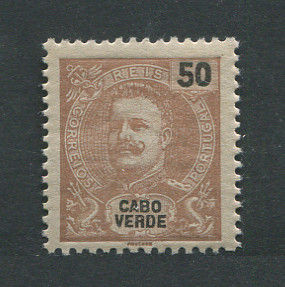 1903 - Afinsa nº 79. D. Carlos I novas cores e valores. Selo de 50r novo, COM CHARNEIRA (*) e goma original. Em boas condições.