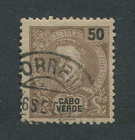 1903 - Afinsa nº 79. D. Carlos I novas cores e valores. Selo de 50r usado. Em boas condições.
