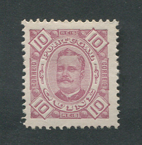 1893 - Afinsa nº 36. D. Carlos I. Selo de 10r novo COM CHARNEIRA (*) e goma original. Em boas condições.