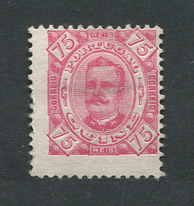 1893 - Afinsa nº 41. D. Carlos I. Selo de 75r novo COM CHARNEIRA (*) e goma original. Em boas condições.