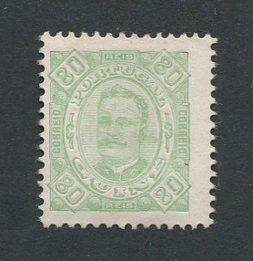 1893 - Afinsa nº 42. D. Carlos I. Selo de 80r novo sem goma. Em boas condições.