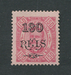 1902 - Afinsa nº 78. D. Carlos I com sobretaxa. Selo de 130r/150r novo sem goma. Em boas condições.
