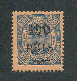 1902 - Afinsa nº 80. D. Carlos I com sobretaxa. Selo de 130r/300r novo COM CHARNEIRA (*) e goma original. Em boas condições.