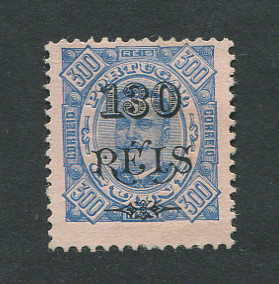 1902 - Afinsa nº 80. D. Carlos I com sobretaxa. Selo de 130r/300r novo sem goma. Em boas condições.