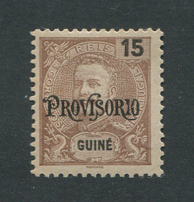 1902 - Afinsa nº 85. D. Carlos I com sobrecarga PROVISORIO. Selo de 15r novo COM CHARNEIRA (*) e goma original. Em boas condições.