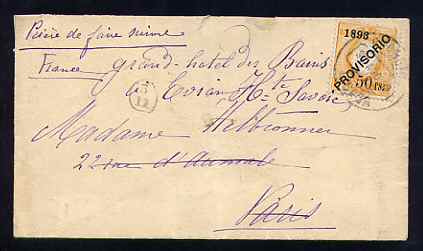 1893 - Carta de Lisboa para França. Selo D. Luis I - Provisorio - de 50 reis. Afinsa 96.