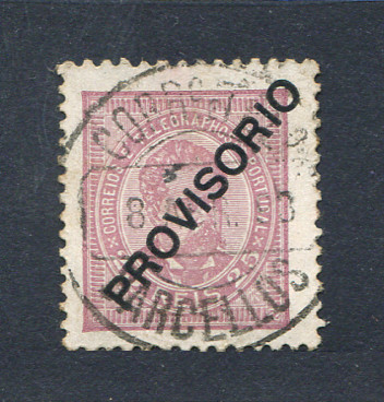 1892 - Afinsa nº 86. D. Luis I com sobrecarga PROVISÓRIO. Selo de 25 reis usado. Denteado 11 1/2. Carimbo de Barcelos. Em boas condições.
