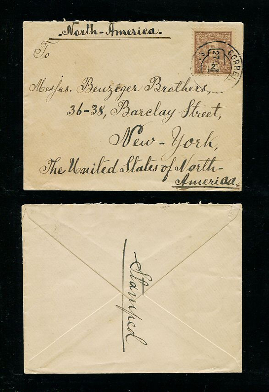 1903 - Carta da India para os E.U.A. Selo de 2T. Em boas condições.